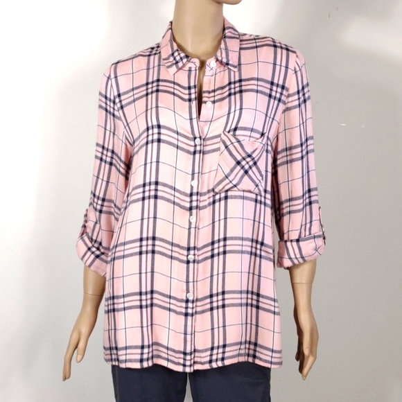 Charlotte Russe Large light pink button down blouse with lace trim on ba… - Picture 1 of 10